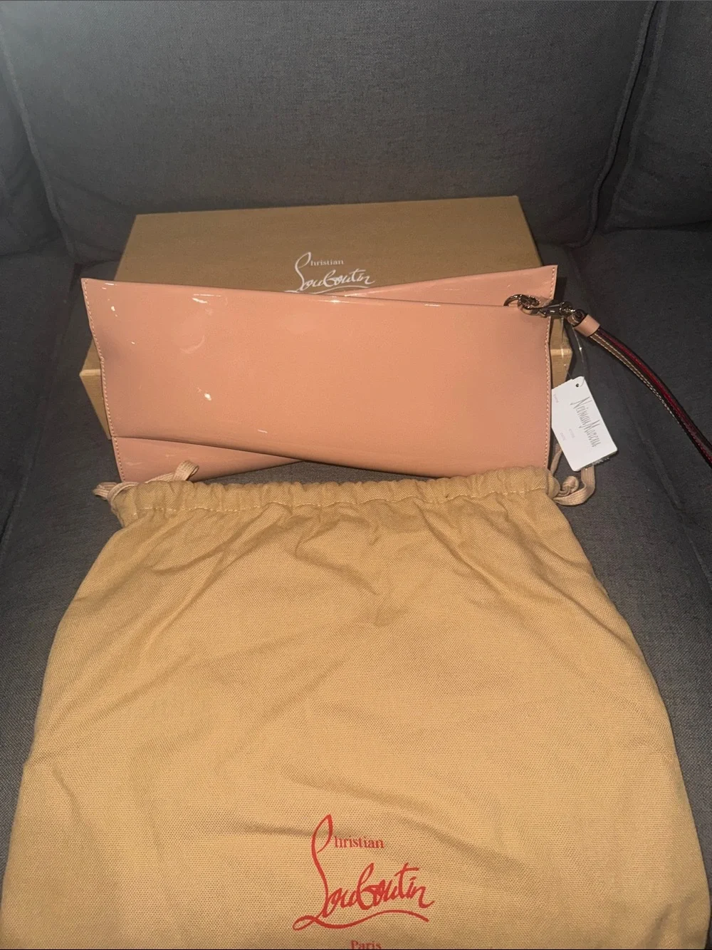 Christian Louboutin Blush Patent Leather Wristlet Clutch